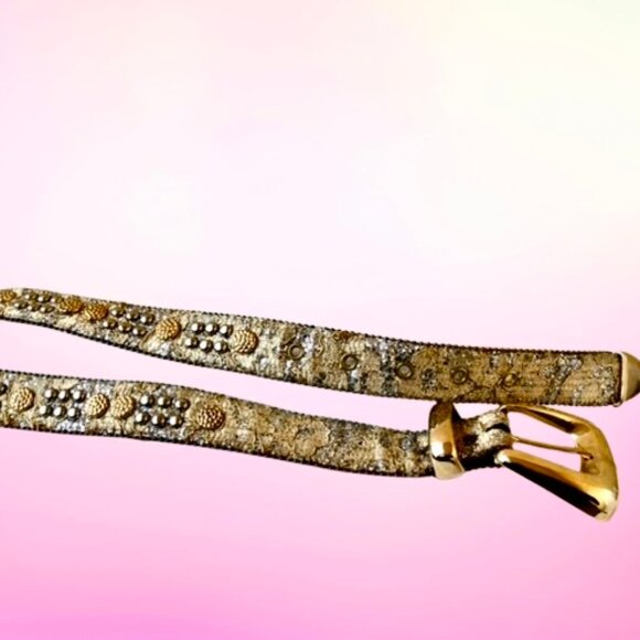 The Icing Viintage Belt Gold Crystal Belt Silver Studs Clear Rhinestones M - L main image 14